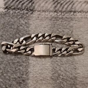 Mexican Made Men's Heavy Solid Sterling Silver Figaro Link Bracelet